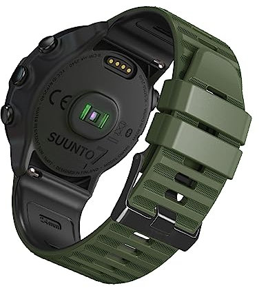 SumRioo 24mm Armband für Suunto 9/Suunto 9 Baro, Silikon Ersatz-Uhrenarmband für Suunto 7/Suunto D5/Suunto Spartan Sport/Sony Smartwatch 2 SW2/Fossil Q Nate Hybrid/GMa-S2100 - Armeegrün/Schwarz