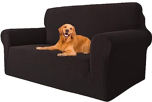 YSTELLAA High Stretch Sofa Überzug 2 Sitzer, Couch Bezug rutschfest, Universal Sofahusse Elastische, Couchüberzug Sofaschutz Katze Durable, Waschbare Sofa Covers Mit Armlehnen, Kaffee