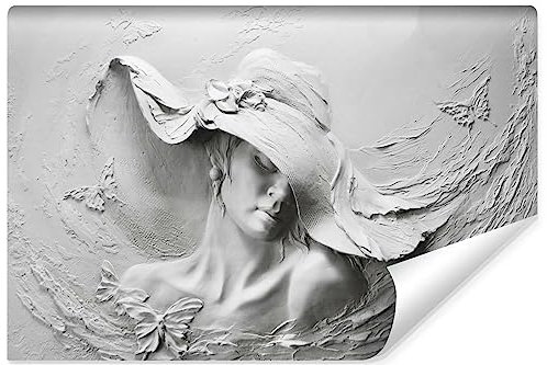 Muralo - Fototapete 3D Effekt - Vliestapete Tapete 3D - Tapeten für Wohnzimmer Schlafzimmer - Tapete mit Beton-Optik - Fototapete Frau mit Hut - Tapete mit Flachrelief Br. 315cm x Hö. 210cm