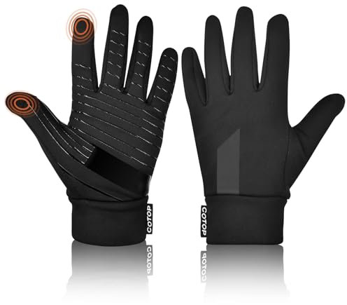 COTOP Kinder Fahrradhandschuhe Winter, Dünn Fleece Winddichte Handschuhe, Outdoor Fingerhandschuhe Jungen Mädchen 5-10 Jahre für Radfahren, Roller, Sport(Schwarz M)