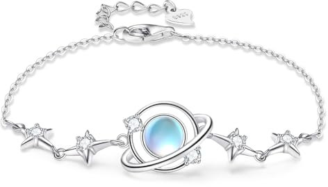 LDUDU Armband Silber 925 Damen Sternkörper Planet Armbänder Zirkon Verstellbar Armkette Valentinstag Muttertag Geburtstags Weihnachten Geschenk für Frauen Freundin mama