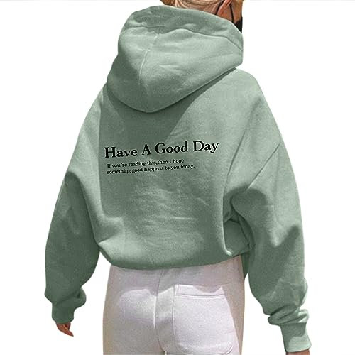 Onsoyours Damen Rückendruck Letter Print Hoodie Sweatshirt mit Kapuze Langarm 90er Y2K E-Girl Pullover Oversize Vintage Kapuzenpullover Harajuku Streetwear A Grün M