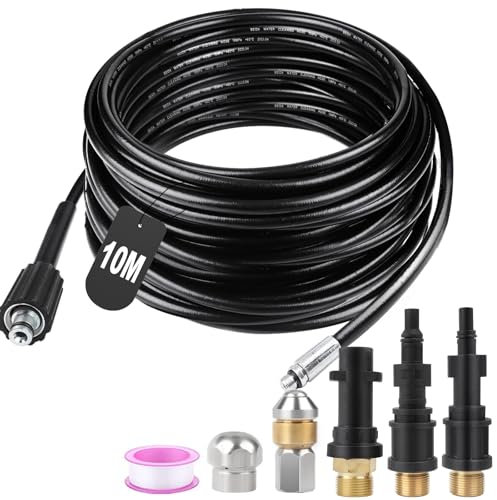 SWAWIS Sonda Sturatubi 10M 180bar Sonda Sturatubi per Idropulitrice Tubo Idropulitrice con Ugelli Rigidi + Rotanti, incl. 3 Adattatori per Bosch Kärcher K2 - K7 Lavor Parkside Idropulitrice