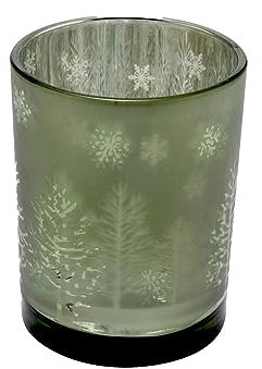 Glaswindlicht Baum Schneeflocke Glas Grün Deko Weihnachten 8cm hoch