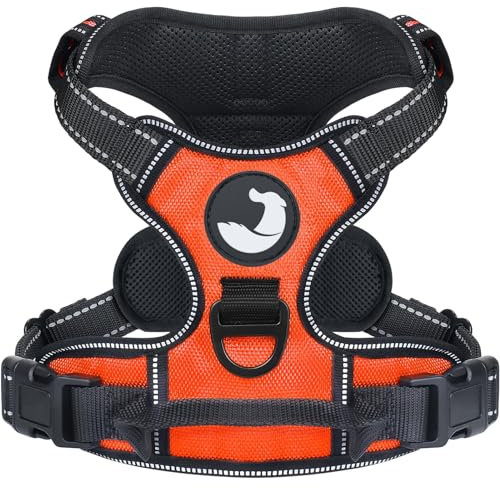 Joytale Hundegeschirr Grosse Hunde, reflektierendes Geschirr Hund, luftdurchlässige Anti Zug Hundegeschirre, verstellbares Brustgeschirr mit Griff beim Führen und Training, Orange, L