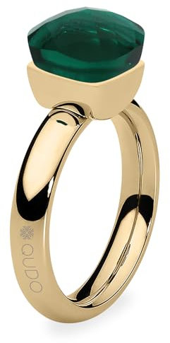Qudo Firenze Edelstahl gold gelbgold farbener Ring mit emerald Stein (grün) (52 (16))