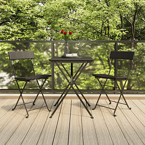 Homgoday Faltbares Bistro-Set, 3-teilig, Polyrattan, Schwarz