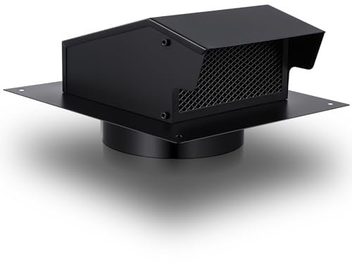 Rossesay Roof Vent Cap with Damper Removable Screen and Bottom Extension Kitchen Range Hood Steel Roof Bathroom Exhaust for Ventilation System, Black(8 Inch)