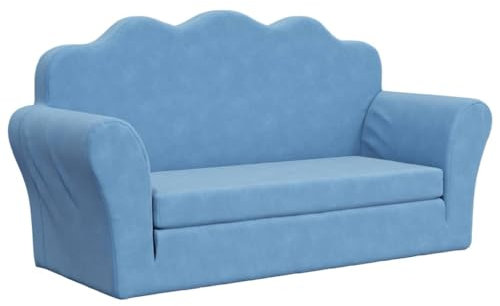 vidaXL Kinder Schlafsofa 2-Sitzer, 2-in-1 Kindersofa mit Schlaffunktion, Kindersessel Sofa Abnehmbarer Bezug, Kindercouch Couch Kindermöbel, Blau Weicher Plüsch