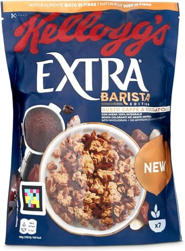 3x Kellogg's Extra Barista Edition Müsli mit ganzem Hafer zum Kaffeegeschmack mit Mandelflocken und Schokolade 350g