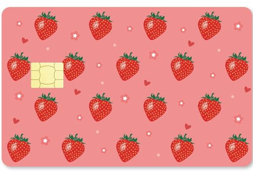 CREATCABIN Pinker Karten-Skin-Aufkleber,Erdbeer-Debit-Kreditkarten-Skins,Der Personalisierende Bankkarten-Schutzaufkleber Abdeckt,Wasserfest,Kratzfest,Keine Blasen Für EBT-Transportkarte 186x137mm