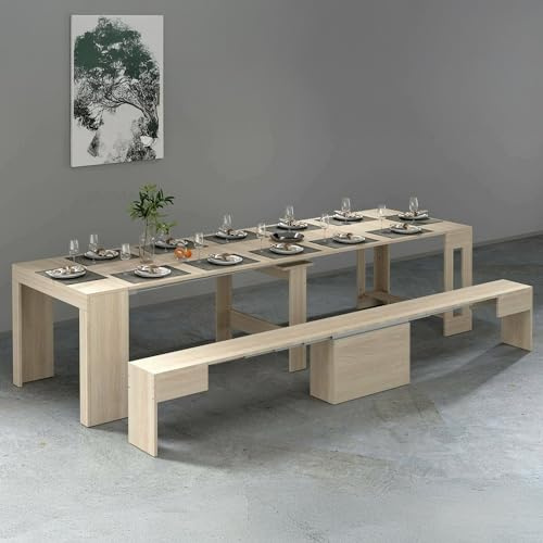 Dmora - Tisch- und Stuhlset Crispin, Mehrzweckkomposition, Set mit Konsole und 1 ausziehbarer Bank, 100% Made in Italy, 66 x 25 x 45 cm, Olmo