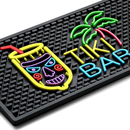 Preboun Tiki Barmatte, 15,2 x 30,5 cm, dickes Gummi, fluoreszierendes Muster, rutschfeste Barmatte für Arbeitsplatte, unterhaltsam und lebendig, Heimservice für Kaffee, Küche, Restaurants