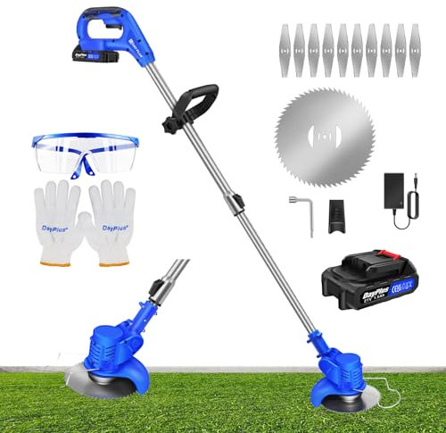 Cordless Strimmer Garden Strimmers with 2 * 1500mAh Batteries and Blades, Grass Trimmers, Light Weight, Quick Charging for Mowing, Edging, Sawing of Lawn and Shrubs