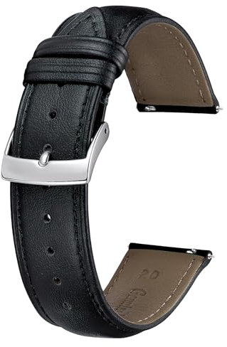 BINLUN Leder Uhrenarmband 22mm 21mm 20mm 19mm 18mm 16mm 14mm 12mm Mehrfarbige Uhrenarmbänder für Damen Herren Ersatz Schnellverschluss Lederarmband Uhren Armband(18mm,Schwarz)