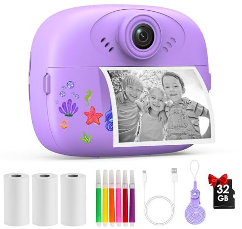 Cámara Instantánea para Niños para Niñas y Niños de 3 a 12 Años, Cámara Instantánea para Niños 1080p, Juguete Portátil y de Navidad para Niñas y Niños de 3 a 10 Años