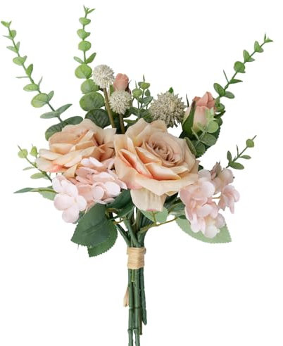 Jewlri Künstliche Blume Gefälschte Rose Strauß Blumen Faux Brautblumen Seide Blumenarrangements Dekorationen für Hochzeitssträuße DIY Home Party Tisch Tafelaufsätze Dekor (Champagner)