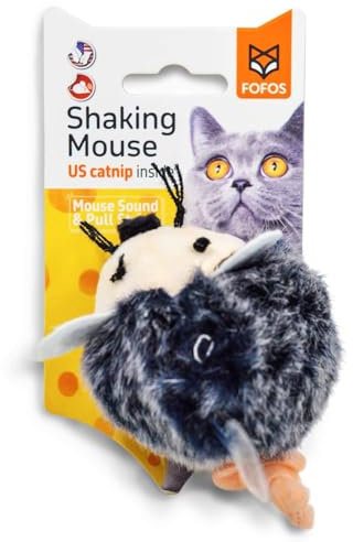 FOFOS Ratón de Juguete para Gatos con Cuerda y Chip de Sonido, Juguetes Interactivos para Gatos, Juguete para Atrapar Gatos, Gatitos (Gris)