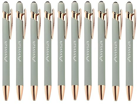 FORYOU24 - Kugelschreiber mit Gravur, Rosegold | 10er Pack Farbe - Mint - Personalisierte Stifte Hochwertig Kullis mit Wunschtext & Logo, Auswechselbare Mine | 1MM Strichstärke