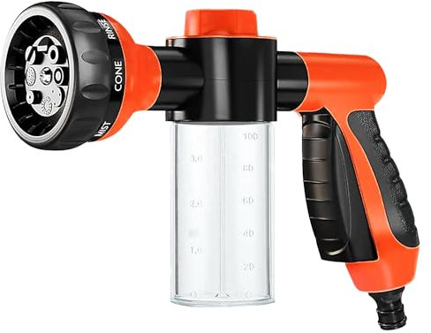 AMJKEJI Garden Hose Spray Nozzle, Hose Spray Gun with 8 Sprayer Patterns, Hose Nozzle with Thumb Control, Anti-Slip Water Spray Gun for Gardening, Pets Bathing, Cars Cleaning