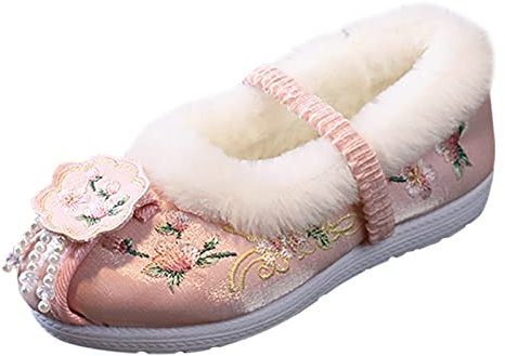 Generico Scarpe Eleganti Bambina Scarpe da Ballo Bambina Scarpe in Cotone per Ragazze Costume Antico Scarpe per Scarpe per Bambini in Stoffa per Bambini Scarpe Scarpe Tacco (Pink, 27.5 Little Child)