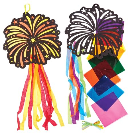 Baker Ross FN304 Fireworks Stained Glass Decoration Kits - Pack of 5, Bonfire Night Decorations Arts and Crafts for Kids