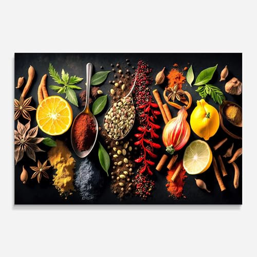 ARTHUB® Küchenrückwand aus Glas 50x70 cm, 5mm ESG | Spritzschutz, Glasplatte, Herdspritzschutz, Wandschutz für Herd, Hartglas, Lebensmittel, Gewürze, Closeup Pices