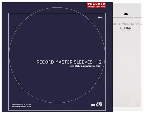 THAKKER Record Master Sleeves - 12' - Pochettes intérieures antistatiques | Protection Premium pour Les disques 12' | Excellente qualité | HDPE 30µm Plus Doublure en Papier de Riz (100)