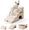 COZY KISS Escaleras Anchas para Perros con túnel de 19.7 de Ancho, escalón Grande Desmontable de Espuma para Perros pequeños, Cachorros o Gatos(Beige, 50x83x57cm-Buco, 5.0)