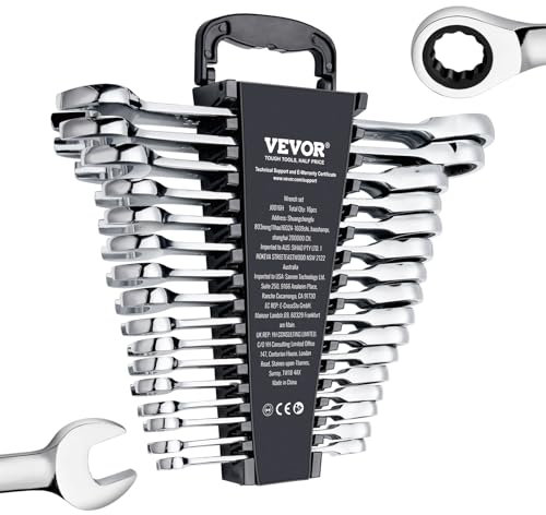 VEVOR Jeu de Clés Mixtes 16 PCs, Clés à Cliquet Métrique 8-24 mm, Ensemble de Clés en Acier Cr-V, avec Support de Rangement, pour Travaux Ménagers Généraux, Réparations Automobiles, Garage, Atelier