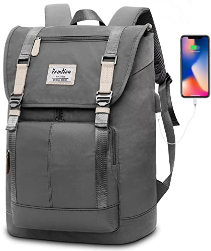 YAMTION Mochila Hombre Mujer Unisex, Mochila para Portátil 17 con Puerto USB, Mochila Escolar Mochila Universidad para Viajes Trabajo de Ocio (Mist)