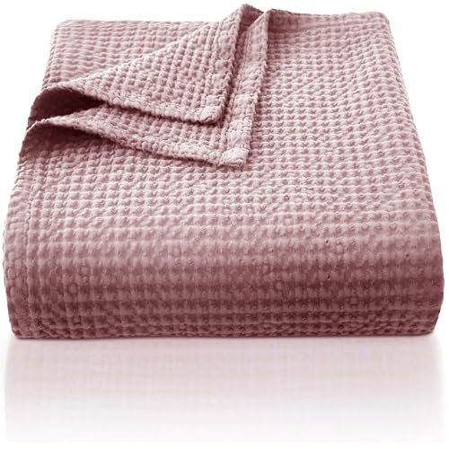CHUFFED 100% Baumwolle Decke 150 x 200 cm, Weiche und Atmungsaktive Tagesdecke, Waffelmuster Leichte Decke als Sofadecke Couchdecke, Weich Kuschelige Wohndecke Wohnzimmer, Sofa Couch Loran Violett