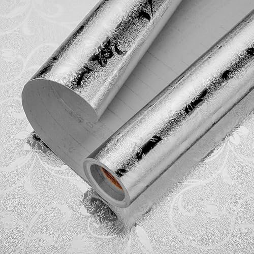 Niviy Papier Adhesif pour Meuble Cuisine Small Flower Texture Crédence Adhésive Cuisine Résistant pour Cuisine Électroménager Réfrigérateur Papier Aluminium Autocollant 40X200CM