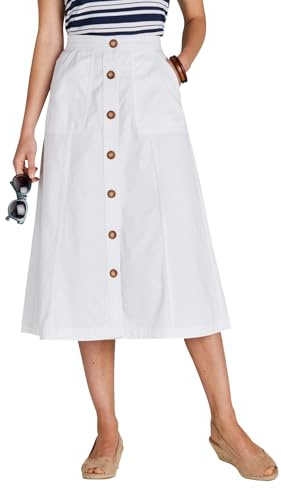 Chums Ladies 100% Denim Button Through Skirt Elasticated Back Waist Panelled Design with Pockets Lengths 27 Petite, 29 Regular White 16 Petite
