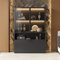 Merax Glasvitrine mit LED-Beleuchtung, Moderne Vitrine, Vitrinenschrank Standvitrine, Wohnzimmerschrank mit Glastüren und Klapptür, Bücherregal mit Türen, Schwarz Matt, 80x35x120cm