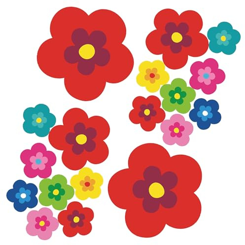 Pril Blumen Autosticker 18er Set Rot - Flower Power Retro 70er Jahre Aufkleber für Auto & Heckscheibe, Hippie Style, UV- & witterungsbeständig, waschstraßenfest - tradercat