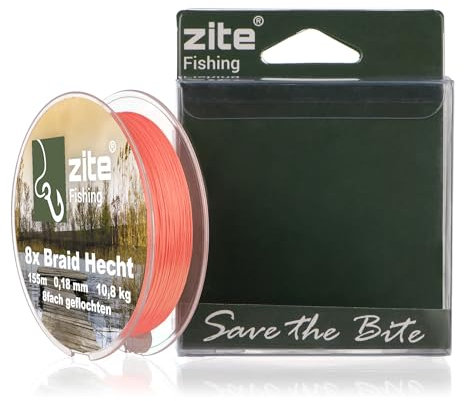 Zite Fishing 8X Geflochtene Angel-Schnur – Geflechtschnur 8-Braid Barsch Zander Hecht Angeln - Rundgeflochten 155m Orange (Hecht, 0,18 mm – Tragkraft 10,8 kg)