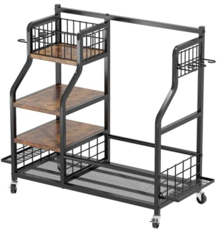 IWENZHKPA Golf Stand Golf Bag Storage Organizer Wooden Golf Bag Stand And Equipment Garage Rack Golf Furniture With Basket Golf Storage Rack