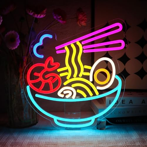 OYCGZV Ramen Neon Schild Bunt Led Neonschild Wand Noodles Neon Sign USB Nudeln Led Schild für Resturant Ramen-Laden Küche Snack-Bar Wohn-Esszimmer Brunch Party Home Store Geschenke