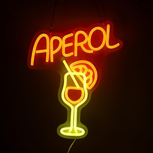 Aperol Cocktail Neon Schild Bar Dekoration, 30x38cm LED Neonlicht mit Aufhängen, Wandschild für Wohnzimmer, Kneipe, Party - Flexibles & Sicher LED Leuchtreklame