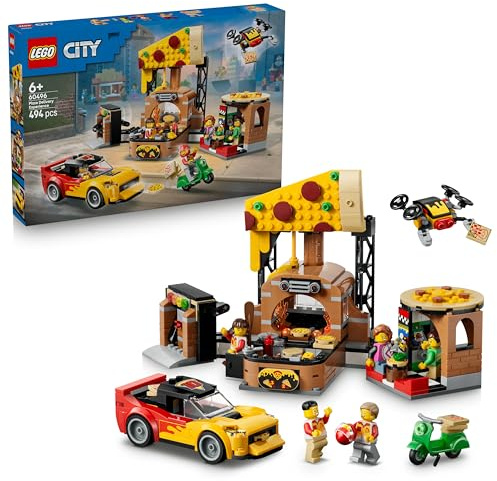 LEGO City Pizza-Liefererlebnis mit Fahrzeugen 60496 | Spielzeug ab 6 Jahren für Jungen, inkl. Spielzeugauto, Arcade-Automat und 4 Minifiguren, Geburtstagsgeschenk, 494 Teile