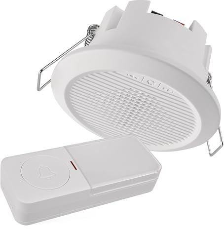 EMOS - Kabelgebundene/kabellose Klingel für Deckeneinbau - mit Batterietaster - 10 Melodien, 4 Lautstärken, max. 90 dB - dualer Tasteranschluss - Empfänger für 230 V, Knopf batteriebetrieben - weiß