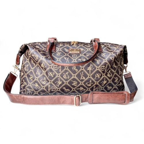 Giulia Pieralli XXL Reisetasche Damen Herren Groß Weekender Sporttasche Handgepäck Braun Beige Kunstleder Vintage Schultertasche Weekendtasche (Caffe)