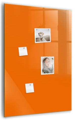 Magnettafel aus gehärtetem Glas mit Zubehör | 5 Neodym-Magnete, Marker, Schwamm | Hochwertige Schreiboberfläche | Ideal für Notizen, Fotos & To-Dos- 70x100cm - Orange Farbe