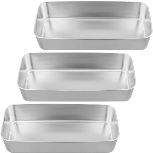 CHEUNGR 3lb Loaf Tin, 3 Pack Stainless Steel Bread Loaf Pan, 31 x 15 x 6.5 cm Rectangular Baking Pan for Bread and Cakes, Silver