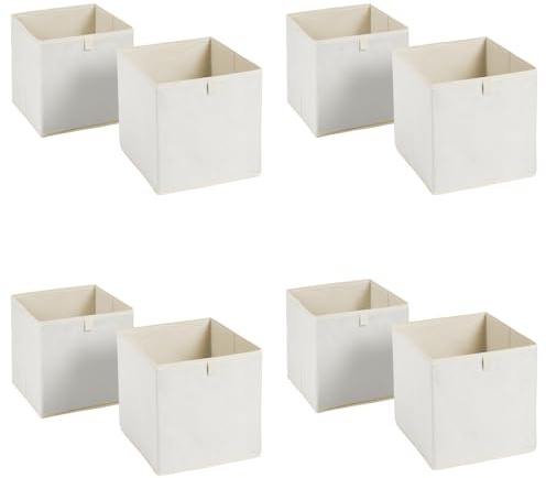 OHS Pack of 8 Matte Velvet Cube Storage Boxes Home Organiser Toys Clothing Bathroom Pop Up Foldable Collapsible Storage Boxes Space Saving Shelves Organiser Cube Baskets, Natural