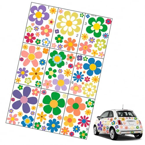 YTAXYZWR 88 Pezzi Adesivi Auto Fiori Colorati, Decalcomanie Vinile Impermeabili per Auto Moto Camper Laptop Pareti Finestre, Sticker Floreali DIY per Decorazione Esterna e Interna