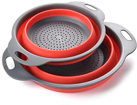 Passoire Pliable Silicone, Colander Set, Portable Panier de Fruits, Économisez de l'espace de Cuisine, Facile à Nettoyer, 2 Tailles, y Compris 8 Pouces et 9,5 Pouces.