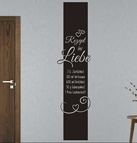 tjapalo® s-pkm180 Wandtattoo Wohnzimmer modern Schlafzimmer Flur Familie Wandtattoo Banner Rezept der Liebe Wandbanner wandtattoo liebesrezept (H150 x B36cm)
