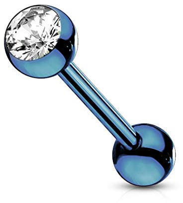 viva-adorno Barbell Piercing Stab Zungenpiercing Kristall Stecker Hantel Chirurgenstahl 316L beschichtet Zirkonia Z309n